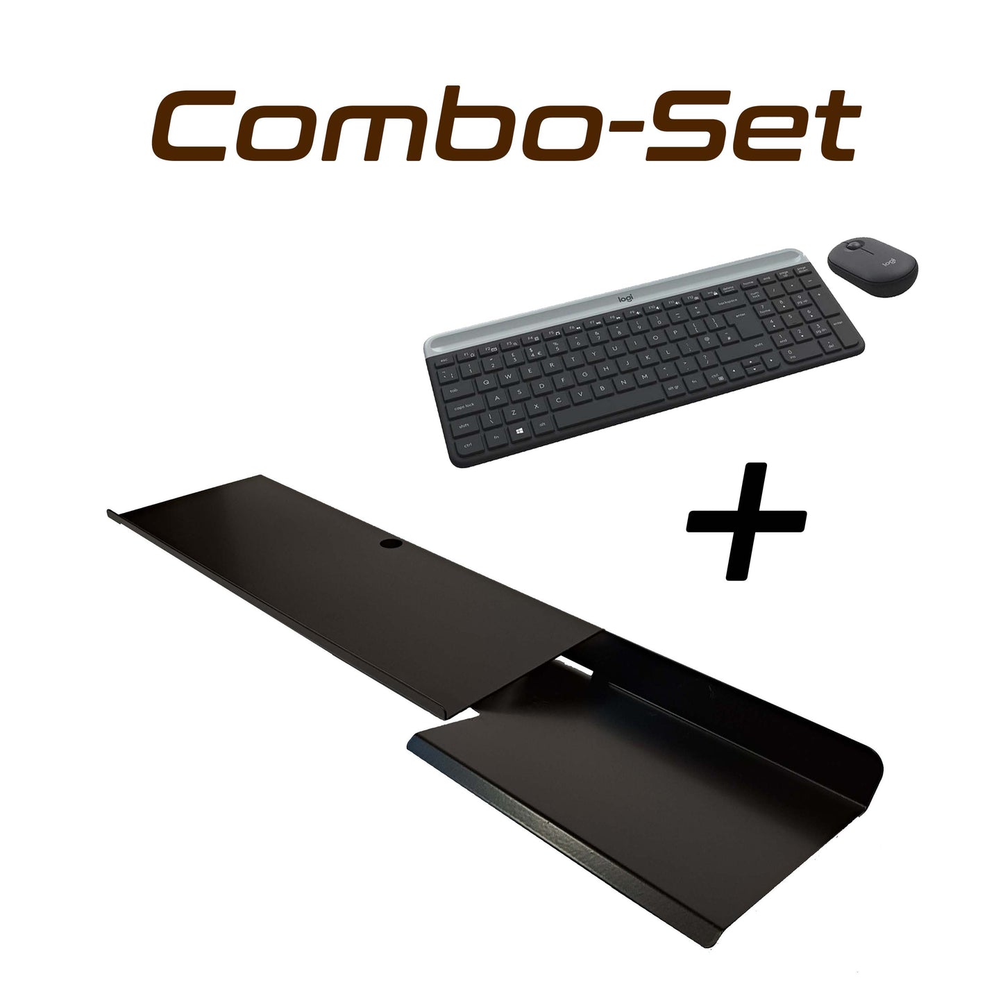 Tastaturhalterung + Logitech Tastatur Combo Set / Tastatur Wandhalter mit Mausablage / Schwarz