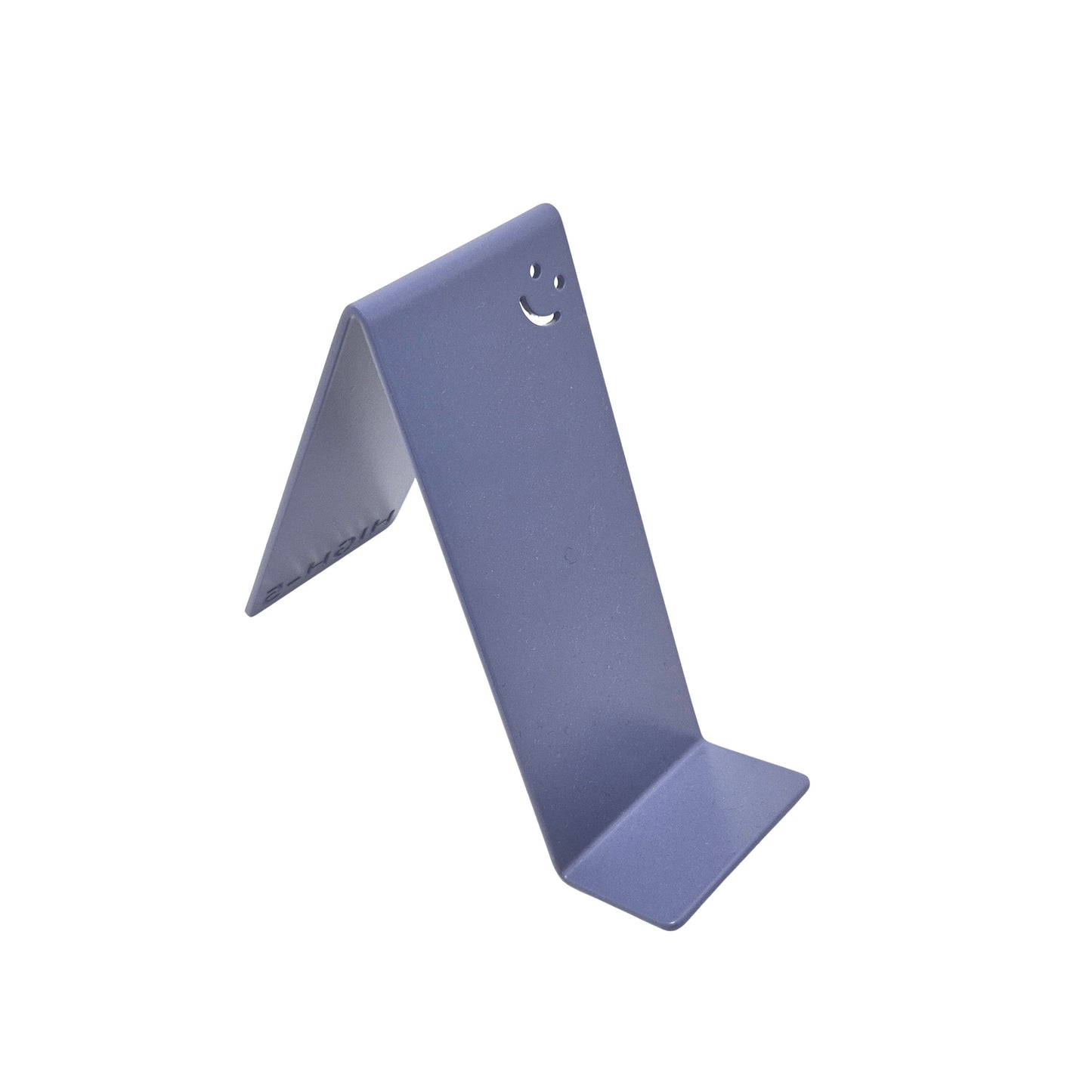 blau Metall-Handyhalter von Highfive Engineering auf einem Schreibtisch, für ein Smartphone in aufrechter Position