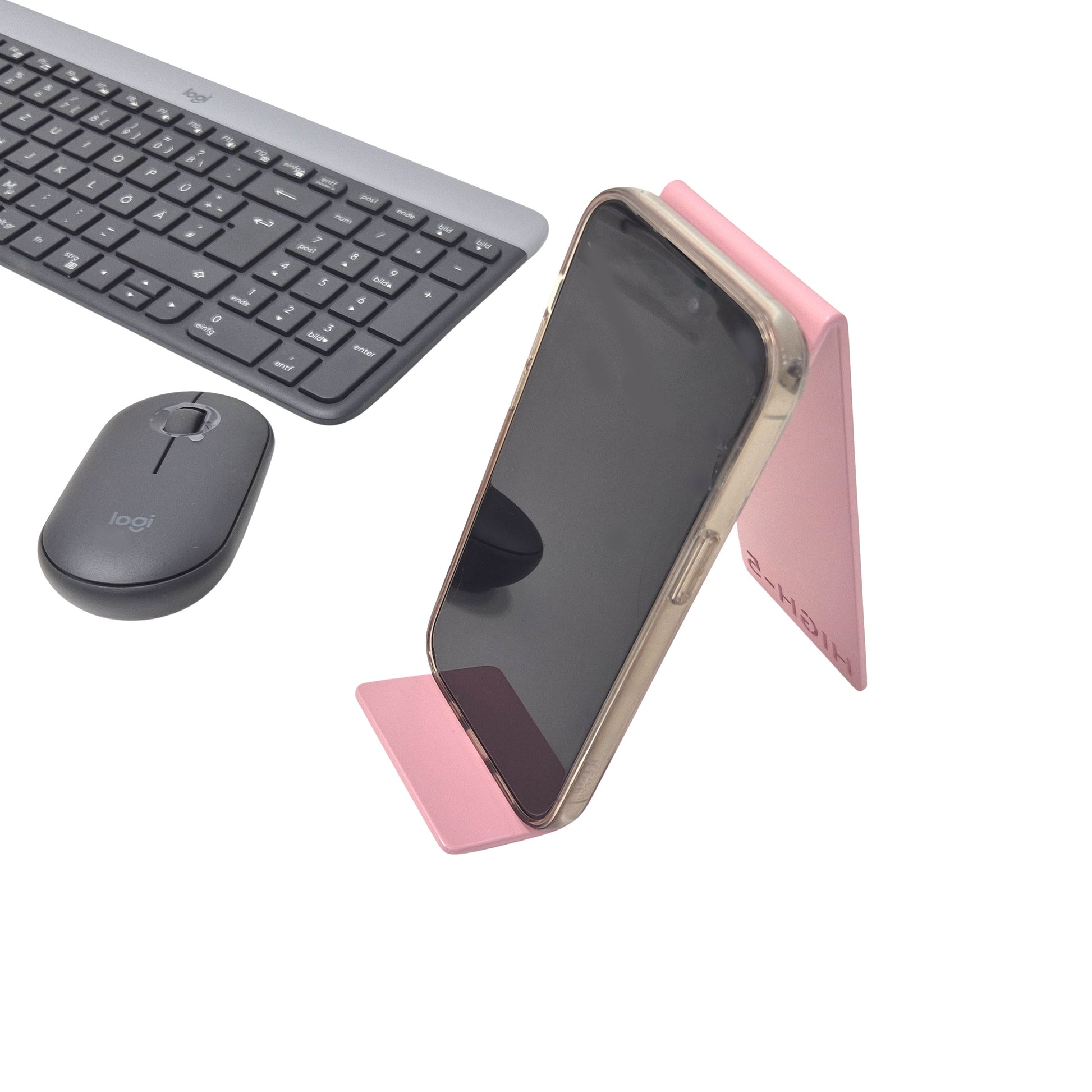 pink Metall-Handyhalter Highfive Engineering mit Tastatur, Smartphone Ständer