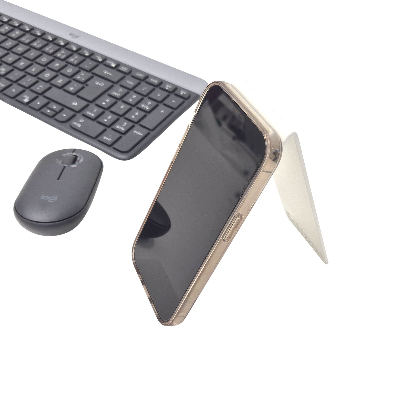 weiß Metall-Handyhalter Highfive Engineering mit Tastatur, Smartphone Ständer