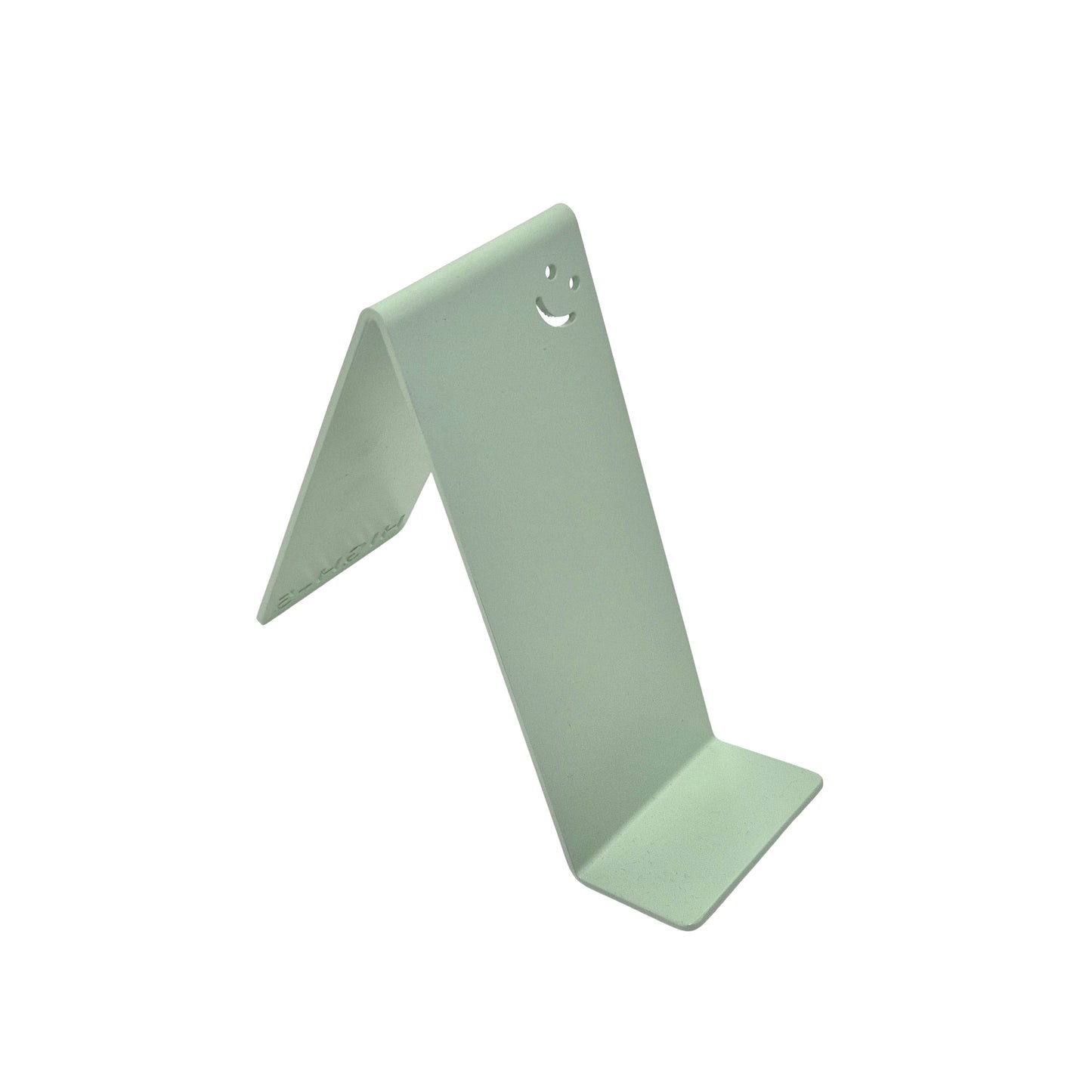 grün Metall-Handyhalter von Highfive Engineering auf einem Schreibtisch, für ein Smartphone in aufrechter Position